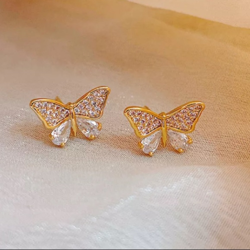 18K yellow gold diamond butterfly earrings - Picture 4 of 4